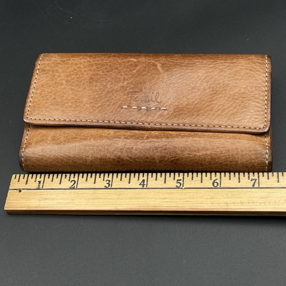 Vintage Fossil Brown Leather Clutch Wallet Checkbook Organizer Snap Closure - Picture 12 of 12